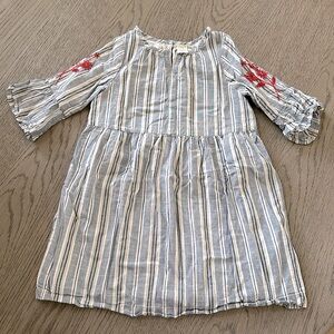Girls cotton bell-sleeve dress with embroidery in blue, white, & red, size 5